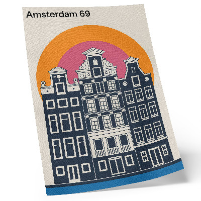 Art print tenement houses on a colorful background with modern aesthetics