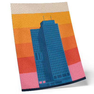Premium wall art modern building with an orange and pink background
