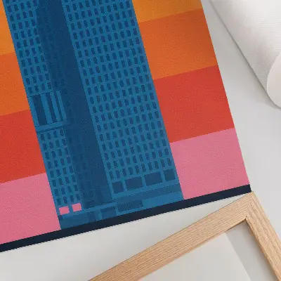 Premium wall art modern building with an orange and pink background