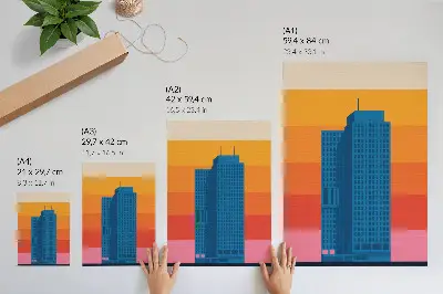Premium wall art modern building with an orange and pink background