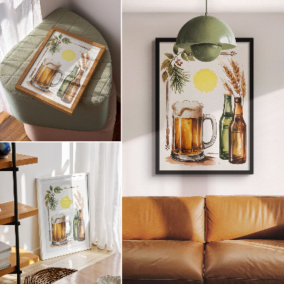 Decorative poster A mug of beer with bottles, leaves, and sun