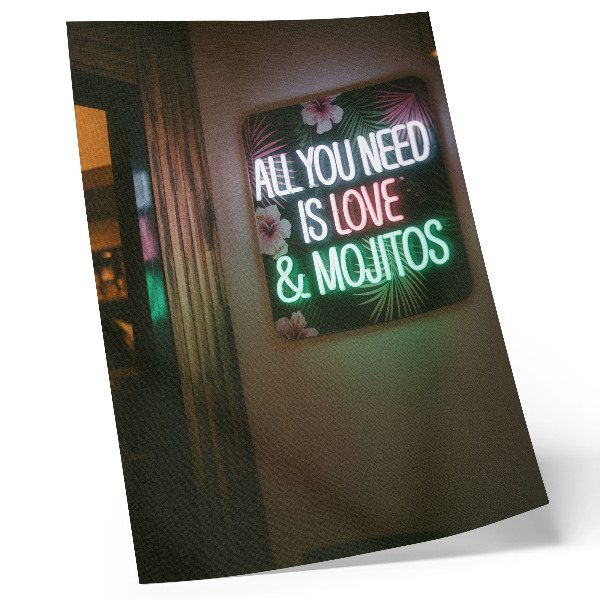 Poster Neon lettering tropical leaves vivid colors summer
