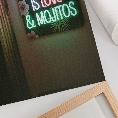 Poster Neon lettering tropical leaves vivid colors summer