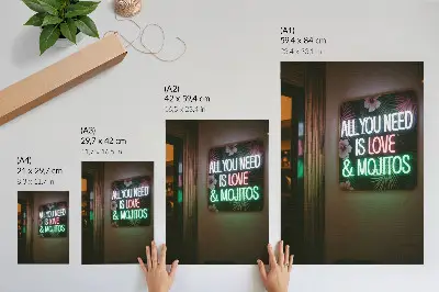 Poster neon lettering with tropical leaves in vivid summer colors