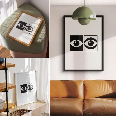 Art print black and white eyes with modern symmetry and contrast