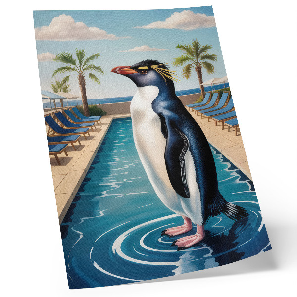 Premium wall art Penguin pool palm trees sea relaxation