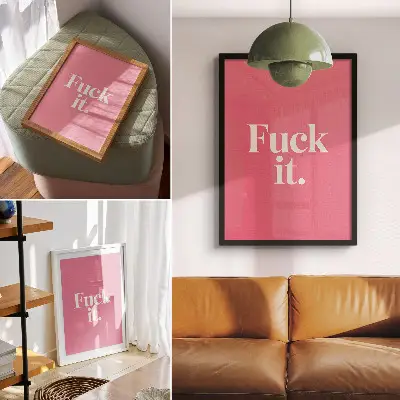 Premium wall art with pink background and modern white lettering