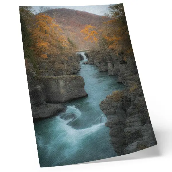 Autumn landscape mountain river rocky slopes poster