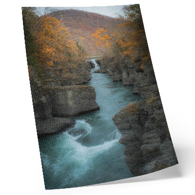 Autumn landscape mountain river rocky slopes poster