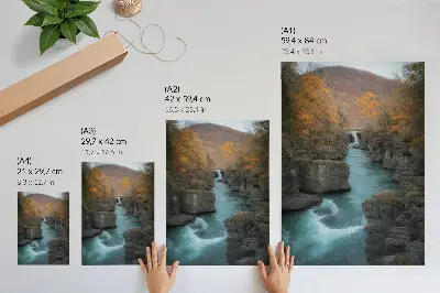 Autumn landscape mountain river rocky slopes poster