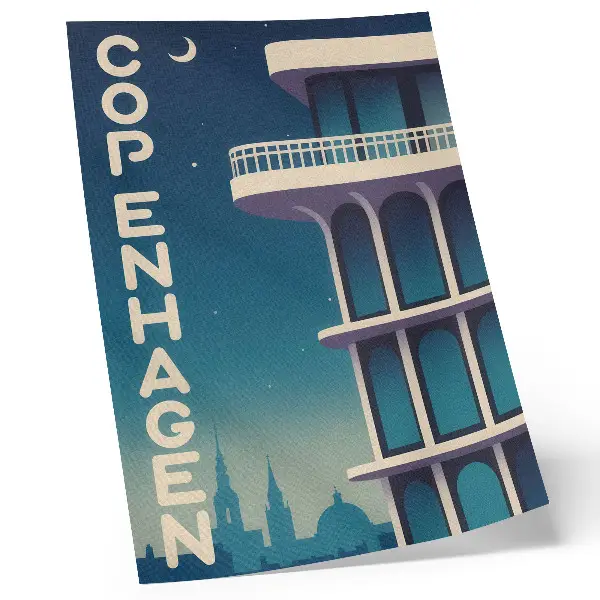 Art print featuring evening city modern architecture