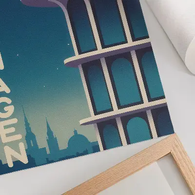 Art print featuring evening city modern architecture
