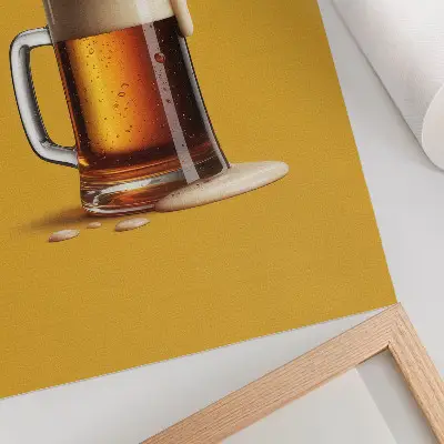 Premium wall art a mug of amber drink with creamy foam on a yellow background