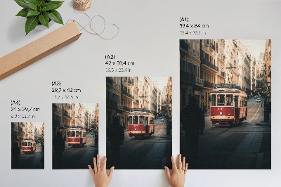 Decorative poster A tram among the city's historic architecture