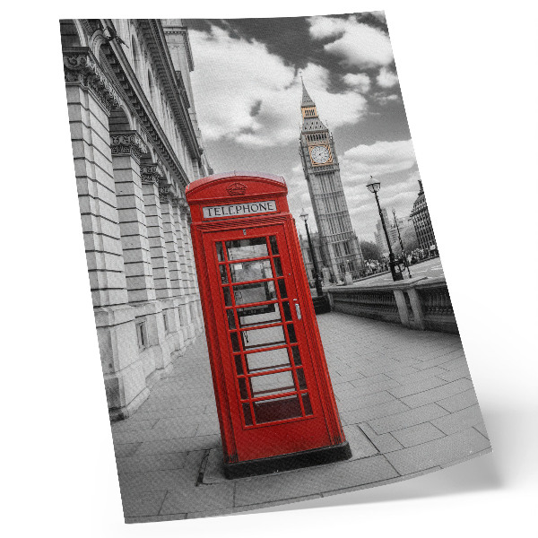 Poster Red telephone booth, city icon, contrast