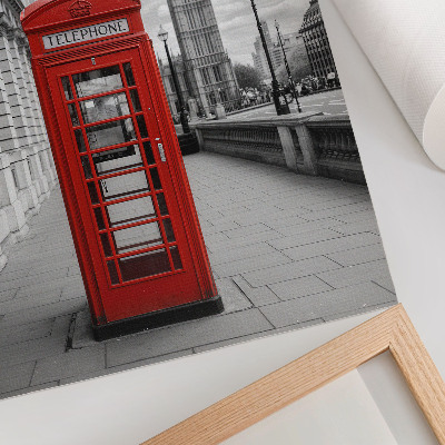 Poster Red telephone booth, city icon, contrast