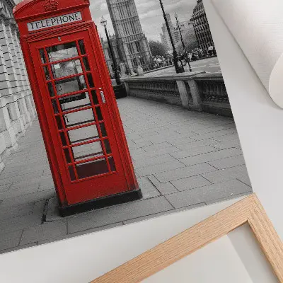 Poster red telephone booth city icon with high contrast