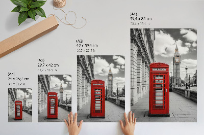 Poster Red telephone booth, city icon, contrast