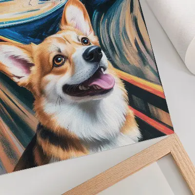 Decorative poster featuring a cute dog with dynamic colors and bold contrasts