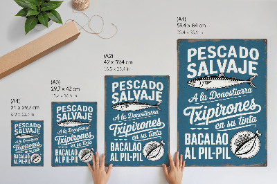Decorative poster Retro fish motif and inscriptions on a blue background