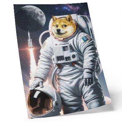 Poster dog in a spacesuit with a space rocket and moon outfit