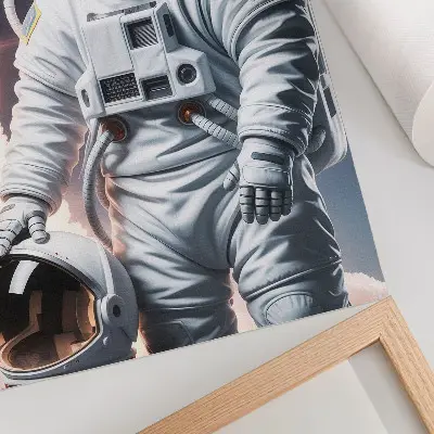 Poster dog in a spacesuit with a space rocket and moon outfit