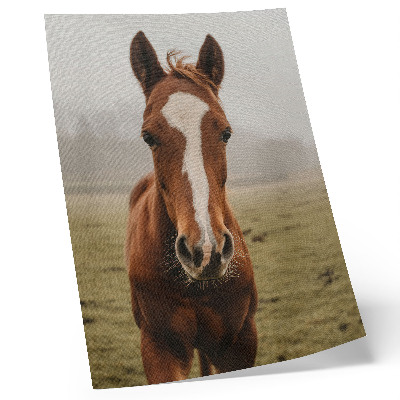 Art print with warm browns and white horses in perspective