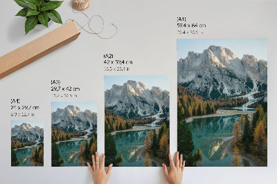 Poster Mountains, forest, lake, reflections, colorful trees