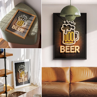 Decorative poster Neon mug white with yellow lettering on brick