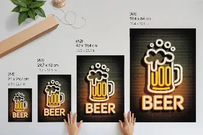 Decorative poster neon neon mug design in white with yellow lettering on a brick background