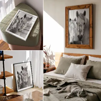 Art print monochromatic horses in an elegant shot