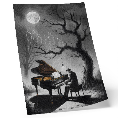 Premium wall art ghosts playing piano under a moon in subdued colors