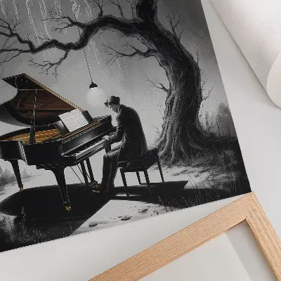 Premium wall art ghosts playing piano under a moon in subdued colors