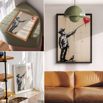 Decorative poster Black and white figure with a red heart