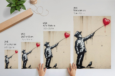 Decorative poster Black and white figure with a red heart