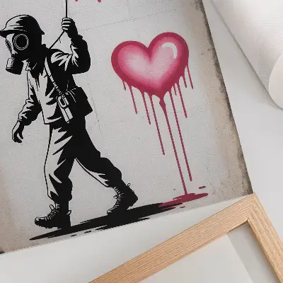 Street art contrasting hearts and figure poster
