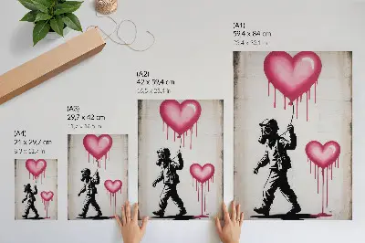 Street art contrasting hearts and figure poster