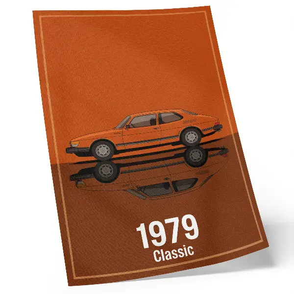 Art print retro car in orange vintage style