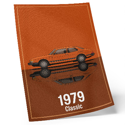 Art print Retro car in orange vintage style mirror