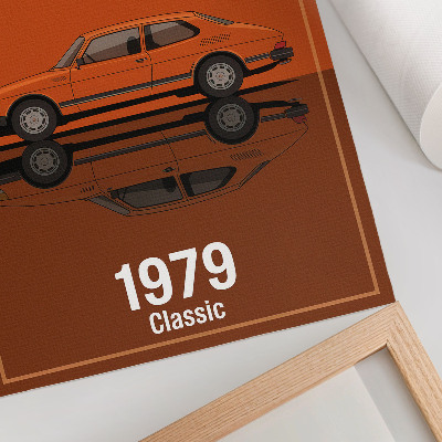 Art print Retro car in orange vintage style mirror