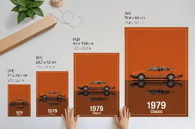 Art print retro car in orange vintage style