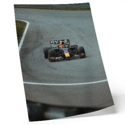 Racing car art print dynamic track scene