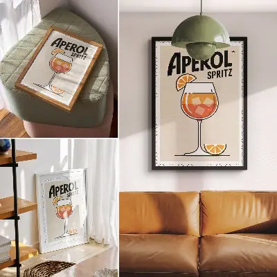 Aperol drink decorative poster with an orange background