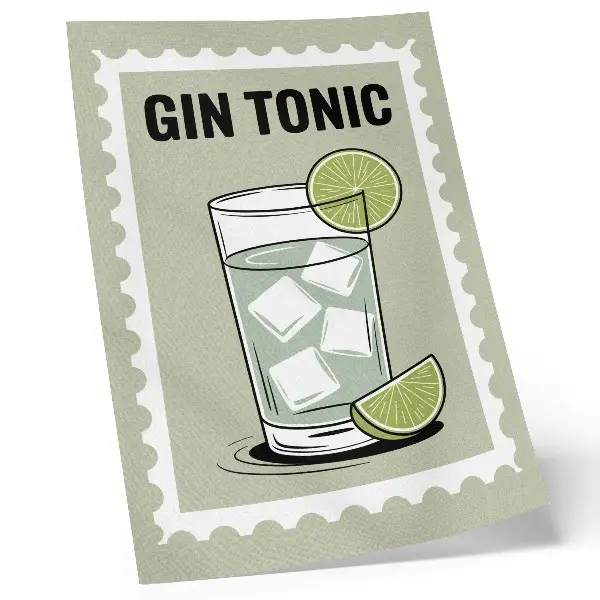Gin Tonic poster with green and white elements