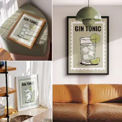 Gin Tonic poster with green and white elements