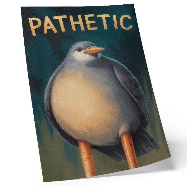 Premium wall art Funny bird unusual colors turquoise background