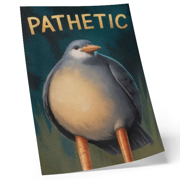 Premium wall art funny bird with unusual colors on a turquoise background