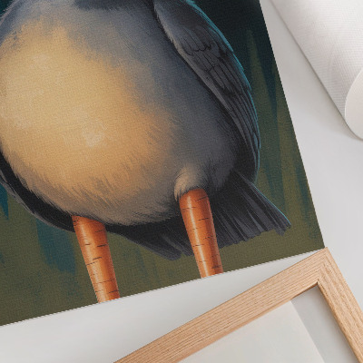 Premium wall art Funny bird unusual colors turquoise background