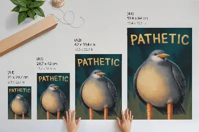 Premium wall art funny bird with unusual colors on a turquoise background
