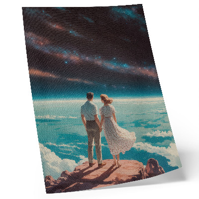 Poster People on a cliff towards the stars of space
